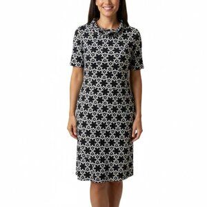 Ann Taylor Size S Black & White Mock Neck Short Sleeve Geometric Print Dress
